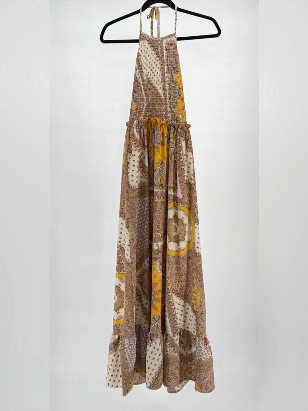 Boho Halter Maxi Dress in Beige and Mustard - Picture 4 of 7